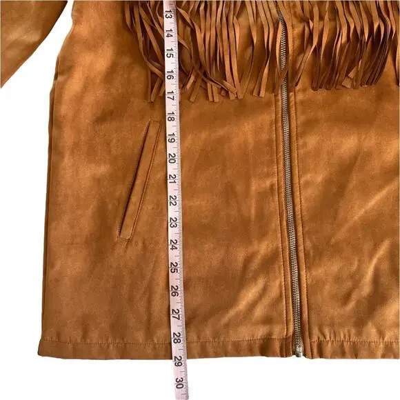 WeWoreWhat Fringe Western Faux Suede Jacket Acorn Brown and Black Medium NWT - Picture 6 of 10